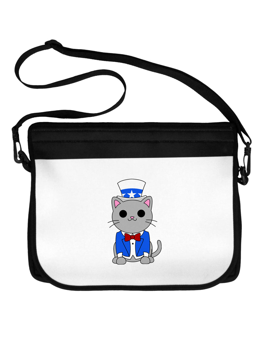 Patriotic Cat Neoprene Laptop Shoulder Bag by TooLoud-Laptop Shoulder Bag-TooLoud-Black-White-One Size-Davson Sales