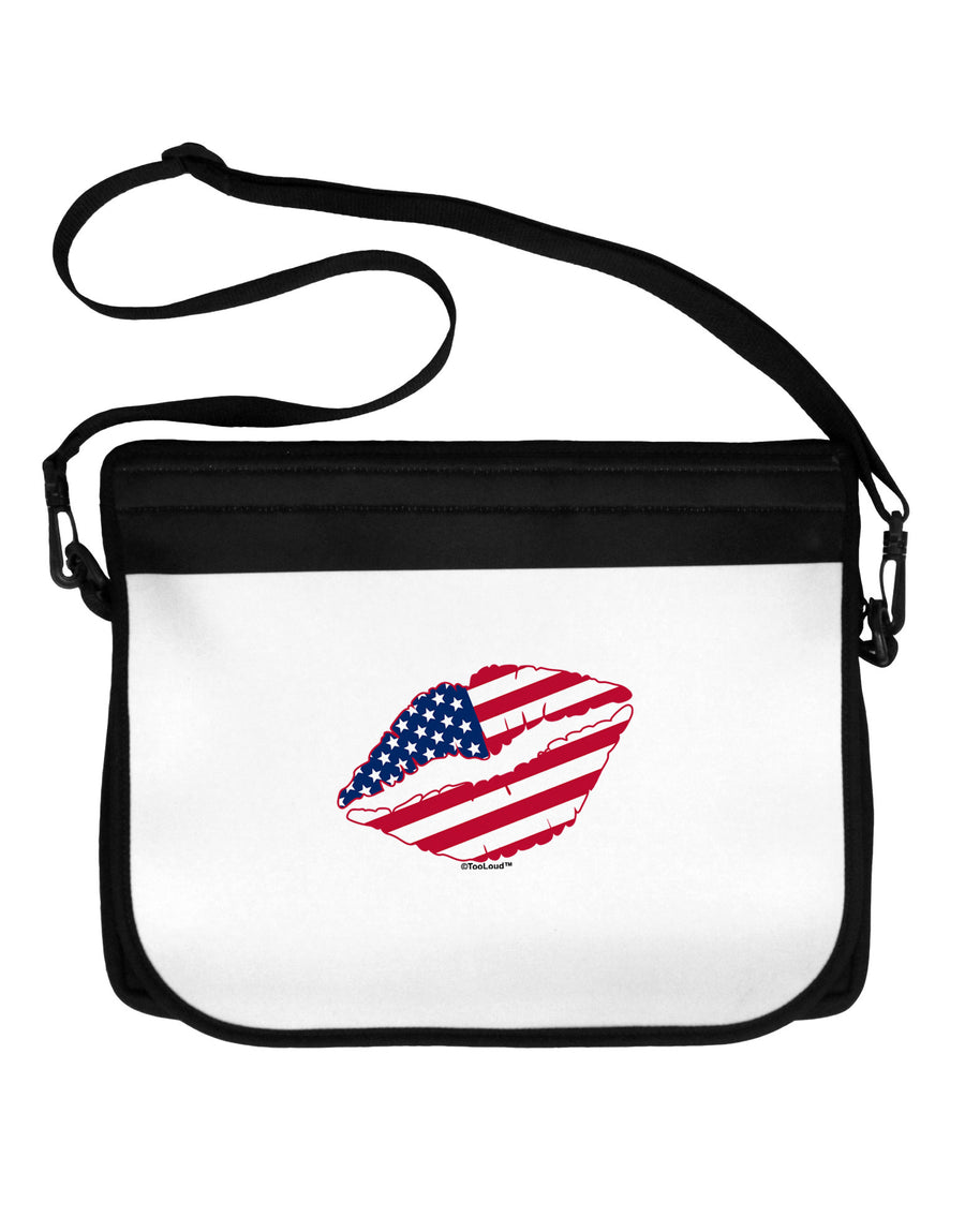 American Flag Lipstick Neoprene Laptop Shoulder Bag-Laptop Shoulder Bag-TooLoud-Black-White-One Size-Davson Sales