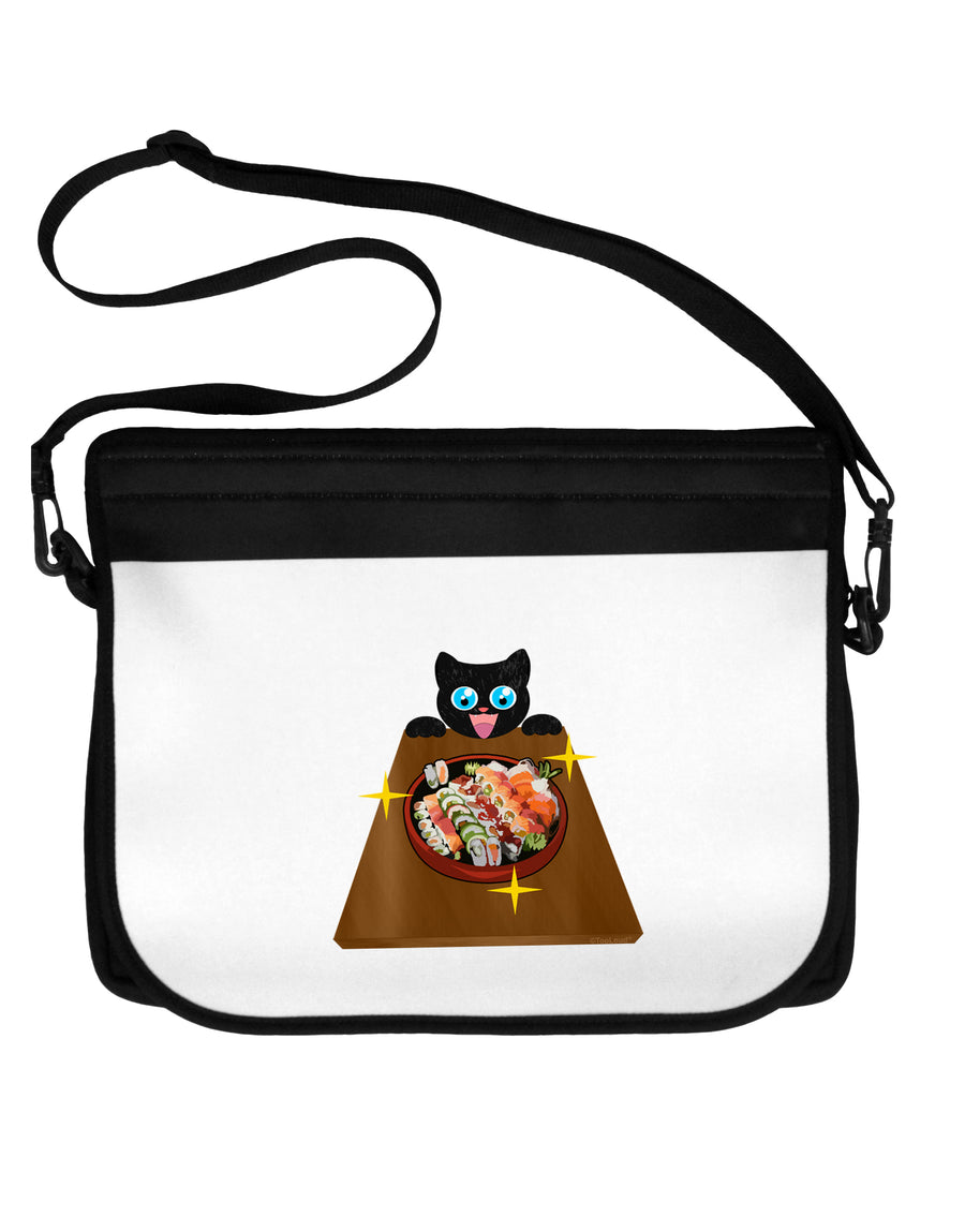Anime Cat Loves Sushi Neoprene Laptop Shoulder Bag by TooLoud-Laptop Shoulder Bag-TooLoud-Black-White-15 Inches-Davson Sales