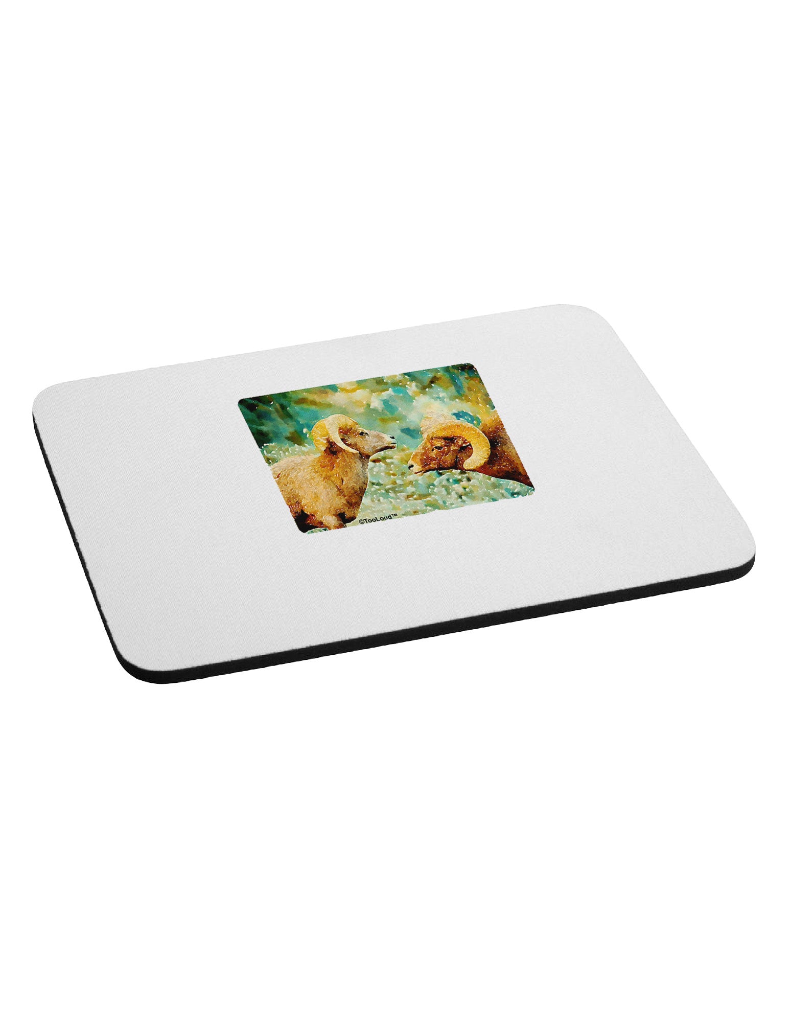 Two Bighorn Rams Watercolor Mousepad-TooLoud-White-Davson Sales