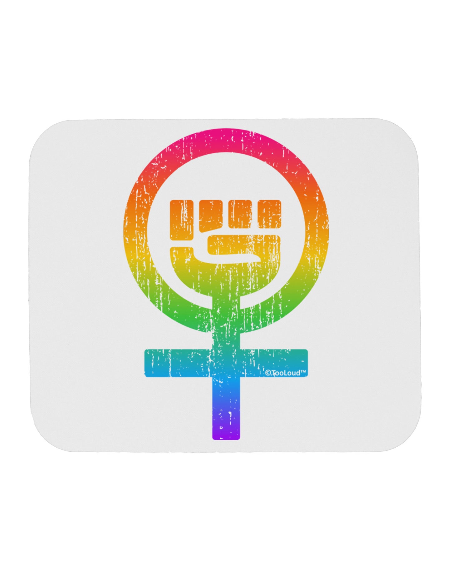 Rainbow Distressed Feminism Symbol Mousepad-TooLoud-White-Davson Sales