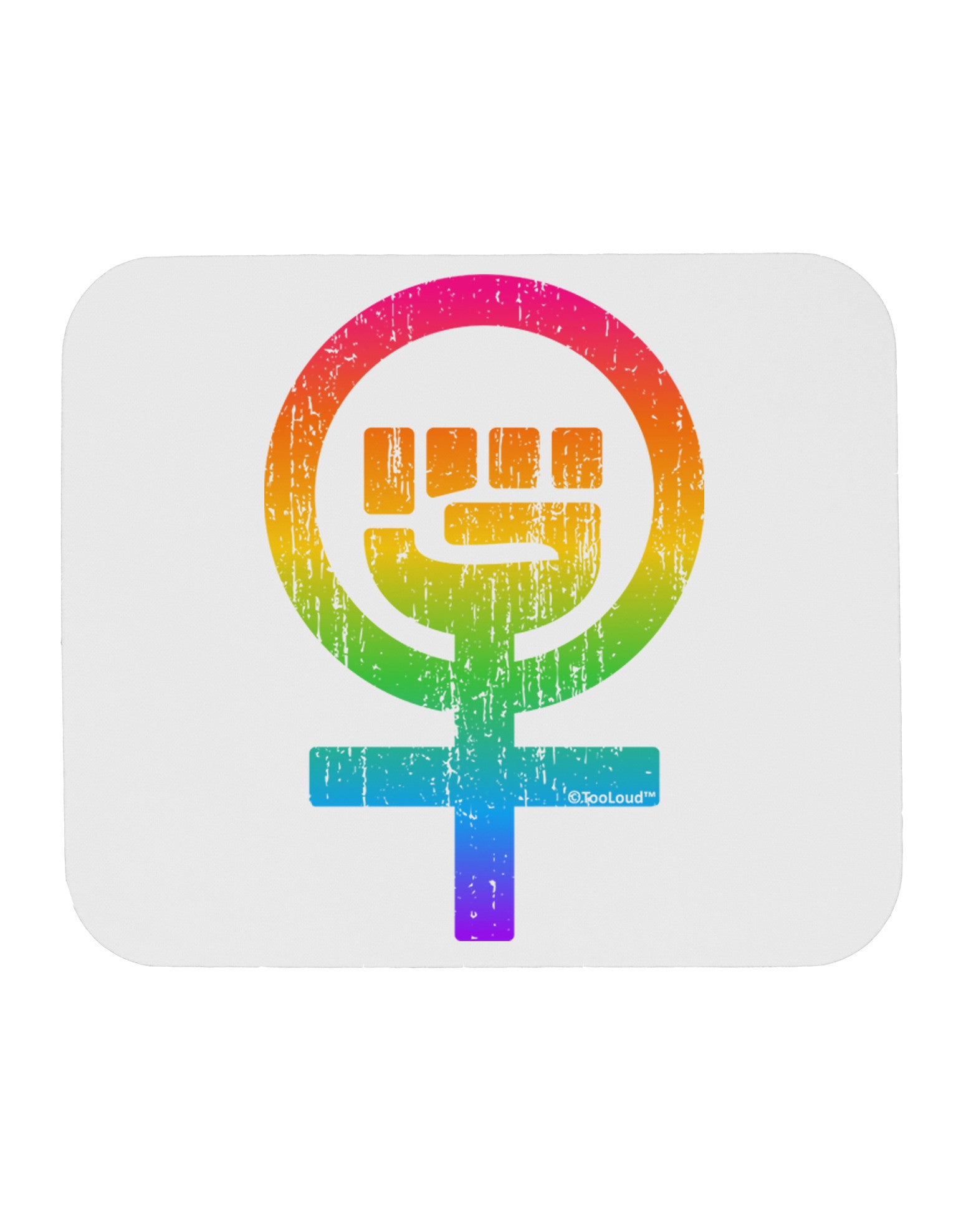Rainbow Distressed Feminism Symbol Mousepad-TooLoud-White-Davson Sales