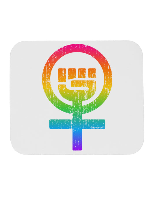 Rainbow Distressed Feminism Symbol Mousepad-TooLoud-White-Davson Sales