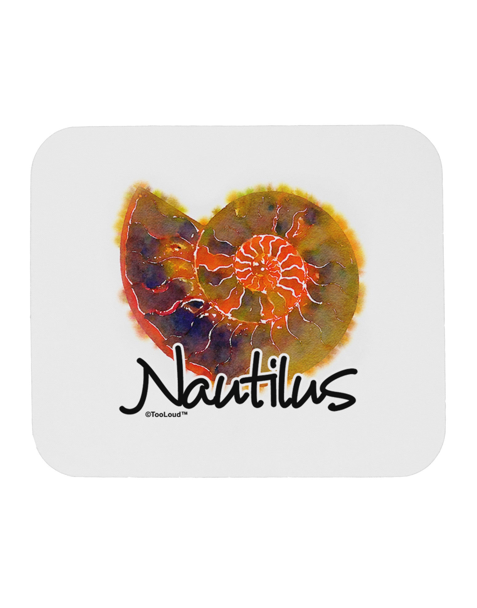 Nautilus Fossil Watercolor Text Mousepad-TooLoud-White-Davson Sales
