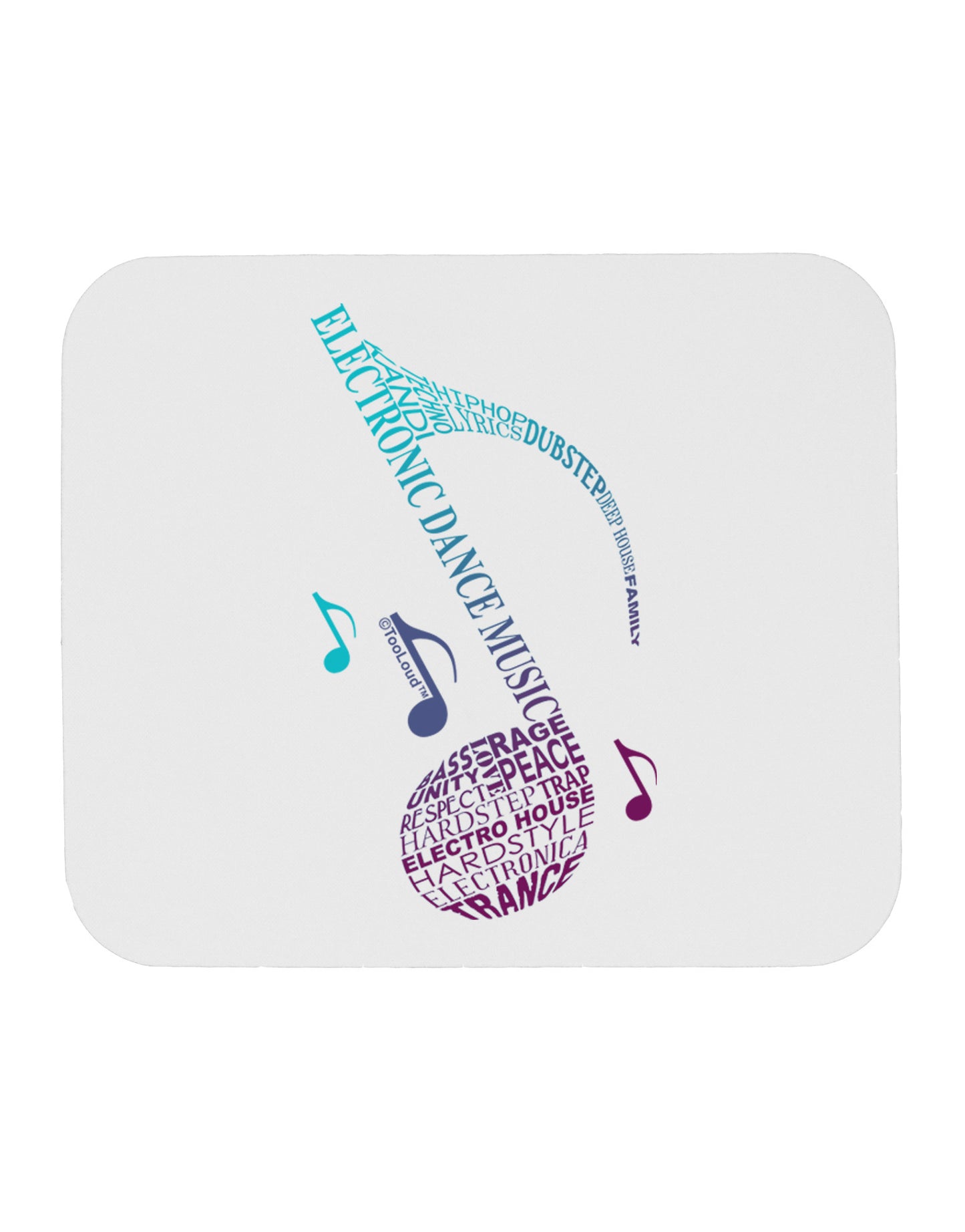 Music Note Typography Mousepad-TooLoud-White-Davson Sales