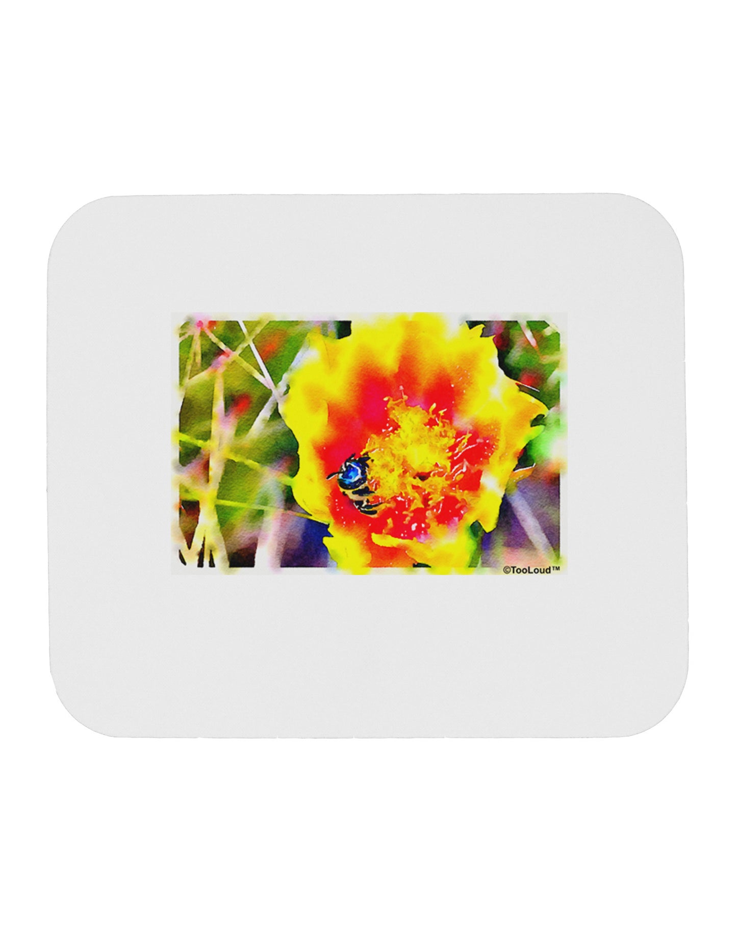 Bee Cactus Watercolor Mousepad-TooLoud-White-Davson Sales