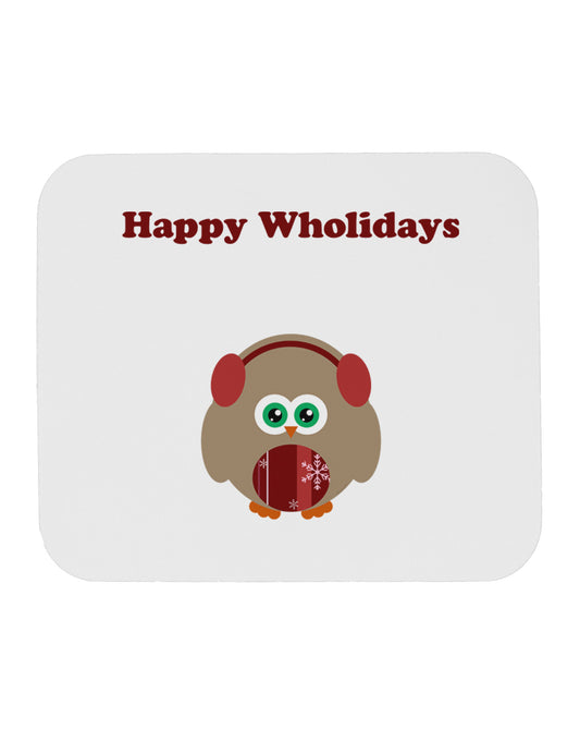 Happy Wholidays Winter Owl With Earmuffs Mousepad-TooLoud-White-Davson Sales