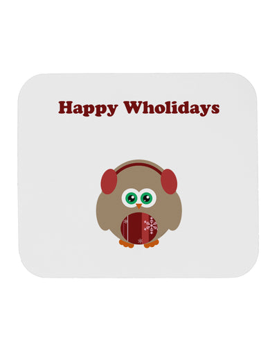 Happy Wholidays Winter Owl With Earmuffs Mousepad-TooLoud-White-Davson Sales