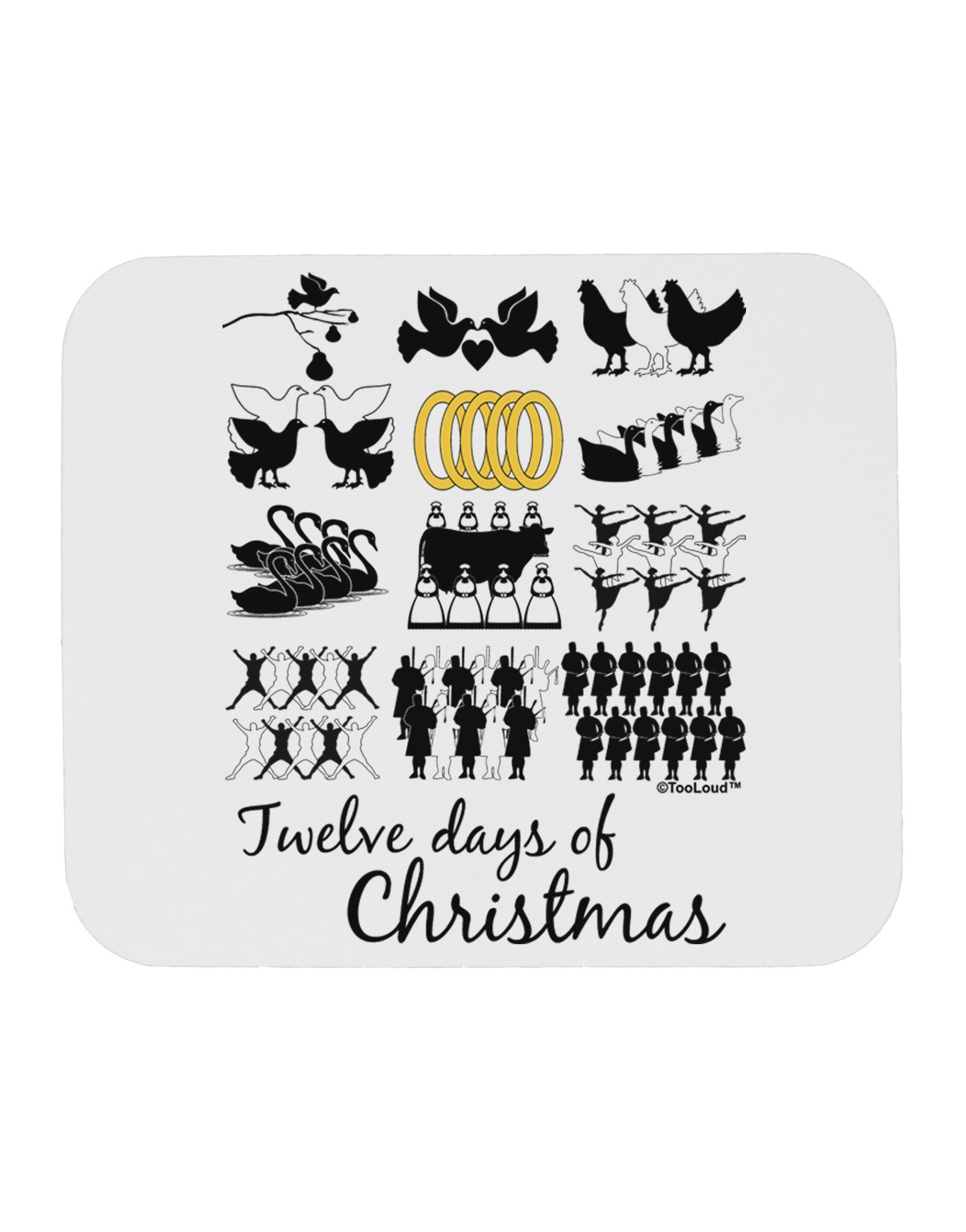 12 Days of Christmas Text Color Mousepad-TooLoud-White-Davson Sales