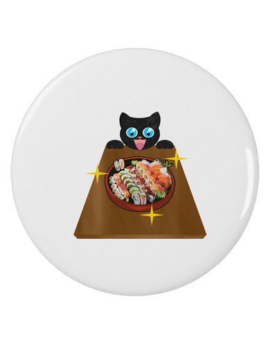 Anime Cat Loves Sushi 2.25&#x22; Round Pin Button by TooLoud-Round Pin Button-TooLoud-White-2.25in-Davson Sales