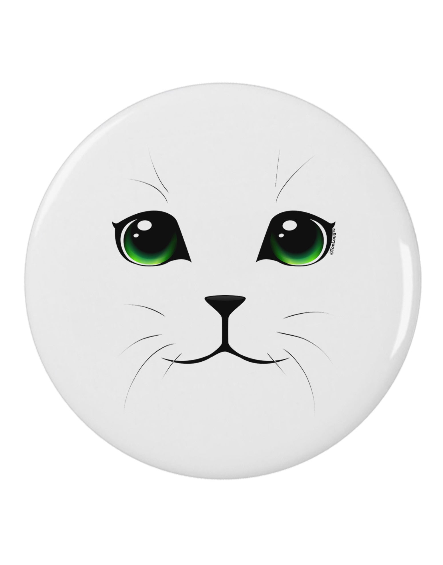 Green-Eyed Cute Cat Face 2.25&#x22; Round Pin Button-Round Pin Button-TooLoud-White-2.25in-Davson Sales