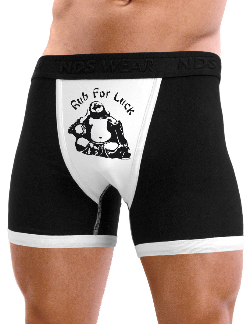 Mens Sexy Rub For Luck Buddha Boxer Brief Funny Underwear-NDS Wear-Black with White-Small-Davson Sales