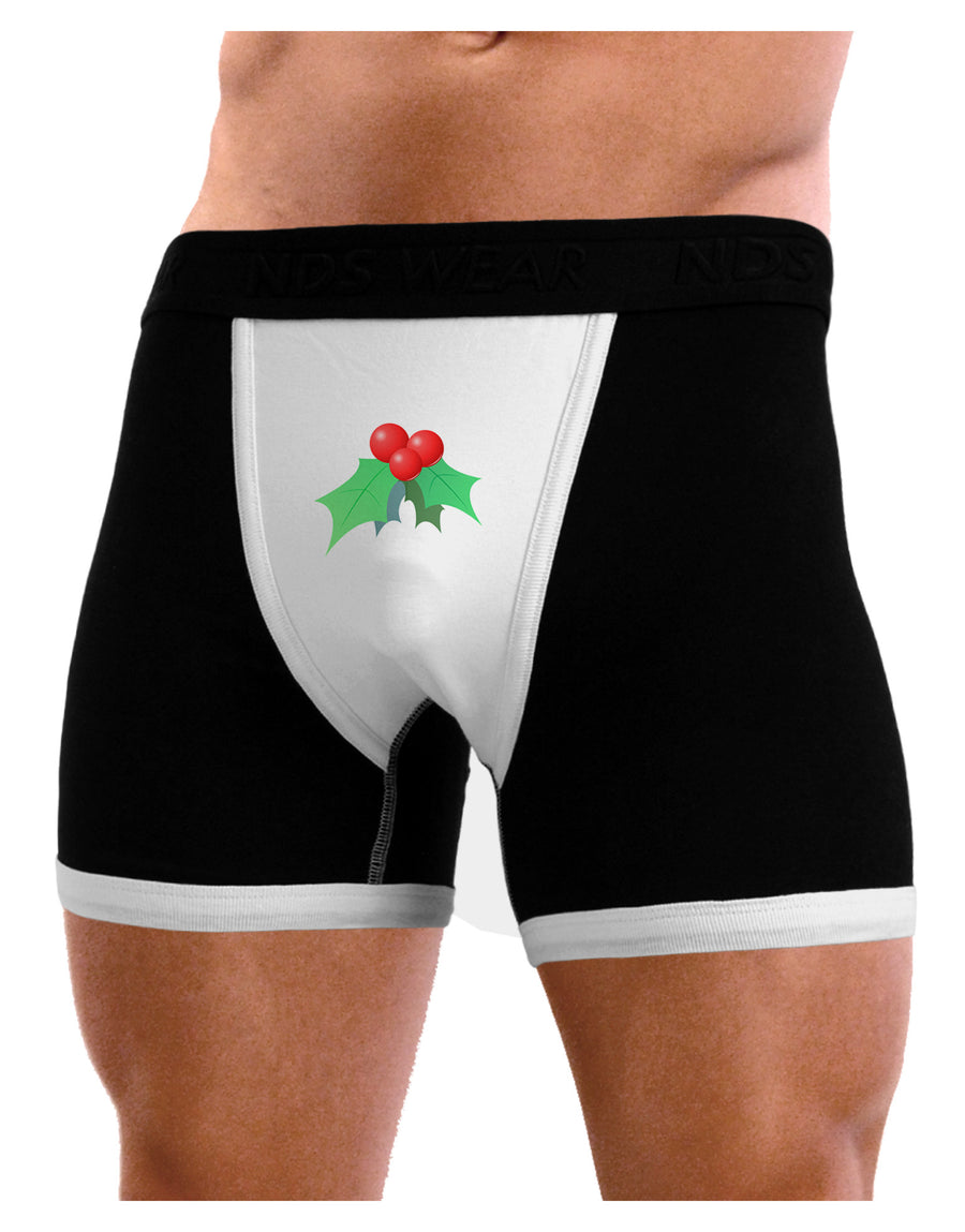 holly Christmas Design Mens NDS Wear Boxer Brief Underwear-Boxer Briefs-NDS Wear-Black-with-White-Small-Davson Sales