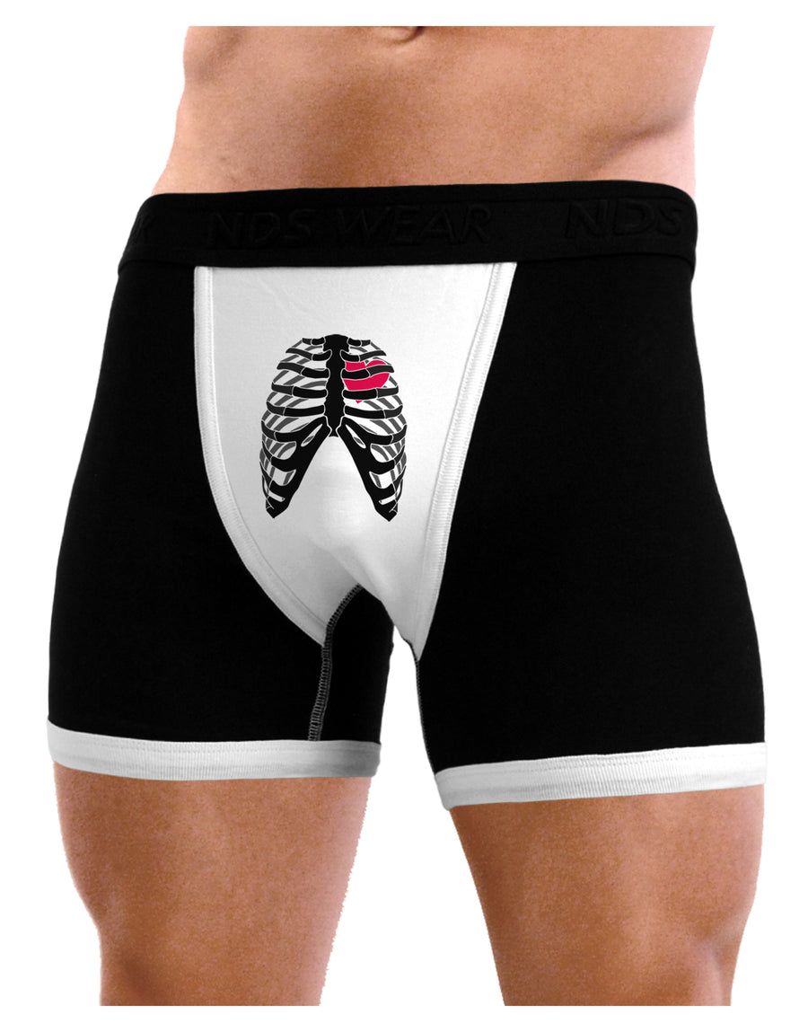 Black Skeleton Bones Ribcage with Heart Mens NDS Wear Boxer Brief Underwear-Boxer Briefs-NDS Wear-Black-with-White-Small-Davson Sales