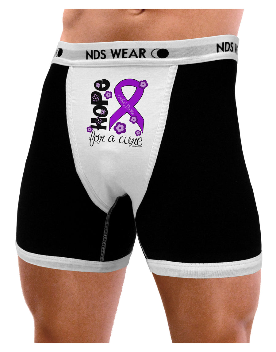 Hope for a Cure - Purple Ribbon Crohn’s Disease - Flowers Mens NDS Wear Boxer Brief Underwear-Boxer Briefs-NDS Wear-Black-with-White-Small-Davson Sales