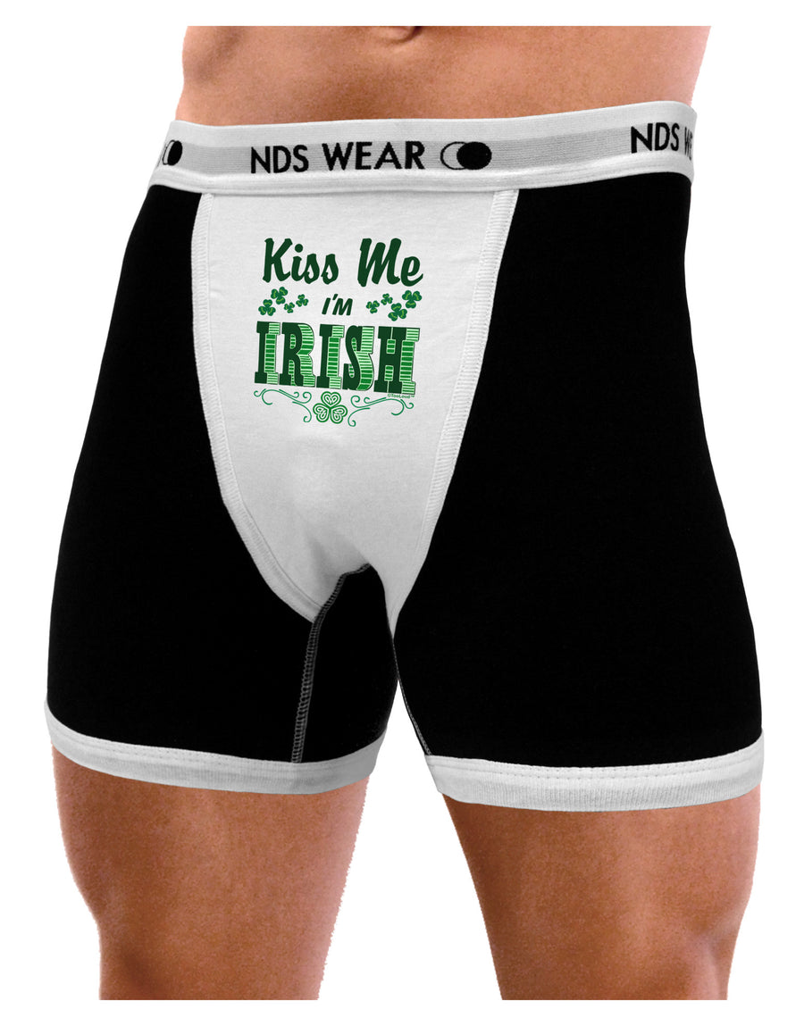 Kiss Me I'm Irish St Patricks Day Mens NDS Wear Boxer Brief Underwear-Boxer Briefs-NDS Wear-Black-with-White-Small-Davson Sales