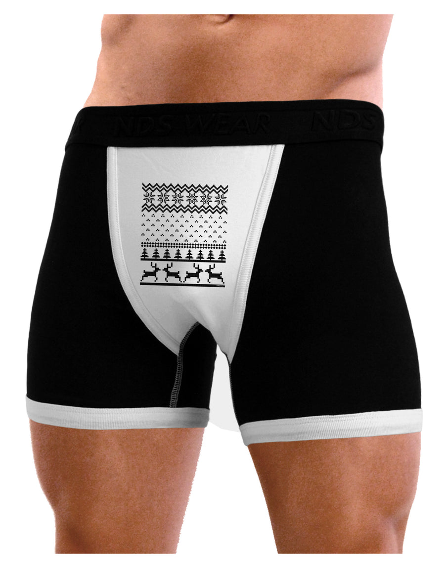 Ugly Christmas Sweater Snowflake Reindeer Pattern Mens NDS Wear Boxer Brief Underwear-Boxer Briefs-NDS Wear-Black-with-White-Small-Davson Sales