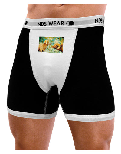 Two Bighorn Rams Watercolor Mens NDS Wear Boxer Brief Underwear-Boxer Briefs-NDS Wear-Black-with-White-Small-Davson Sales