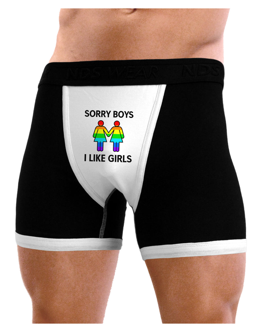 Sorry Boys I Like Girls Lesbian Rainbow Mens NDS Wear Boxer Brief Underwear-Boxer Briefs-NDS Wear-Black-with-White-Small-Davson Sales