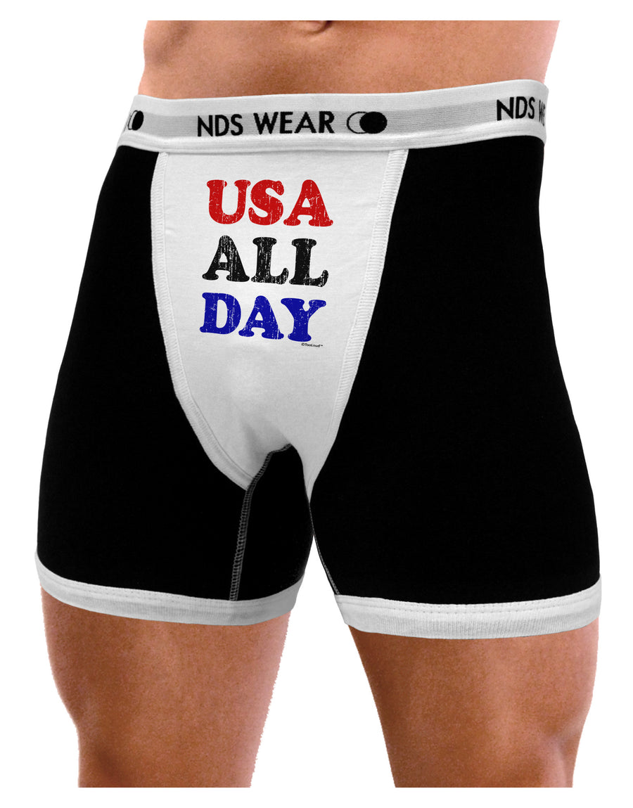 USA All Day - Distressed Patriotic Design Mens NDS Wear Boxer Brief Underwear by TooLoud-Boxer Briefs-NDS Wear-Black-with-White-Small-Davson Sales