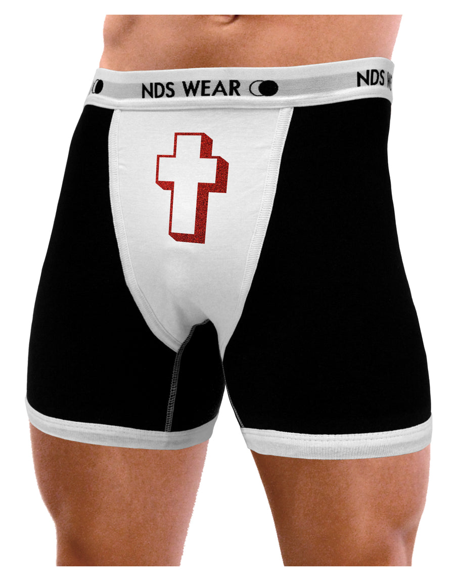 Simple Cross Design Glitter - Red Mens NDS Wear Boxer Brief Underwear by TooLoud-Boxer Briefs-NDS Wear-Black-with-White-Small-Davson Sales