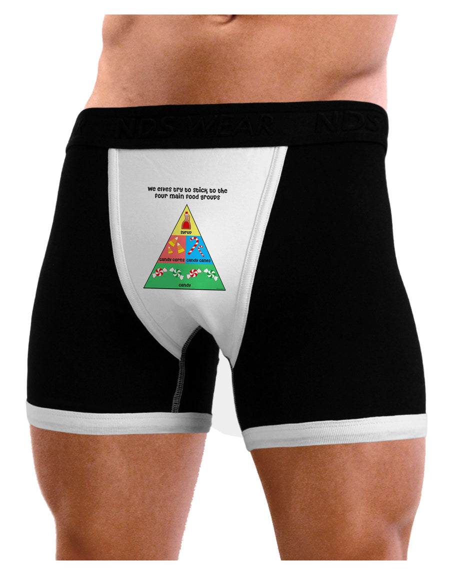 Main Food Groups of an Elf - Christmas Mens NDS Wear Boxer Brief Underwear-Boxer Briefs-NDS Wear-Black-with-White-Small-Davson Sales