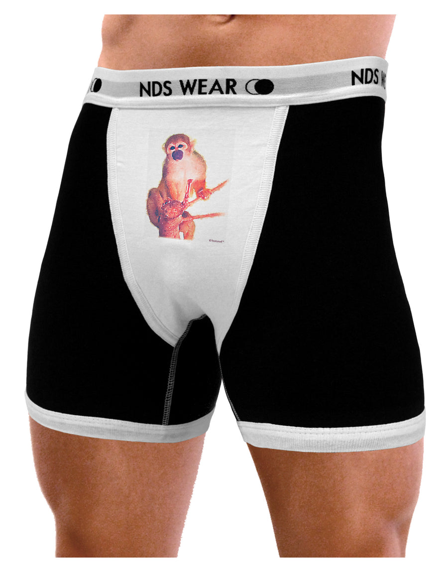 Monkey in Tree Watercolor Mens NDS Wear Boxer Brief Underwear-Boxer Briefs-NDS Wear-Black-with-White-Small-Davson Sales