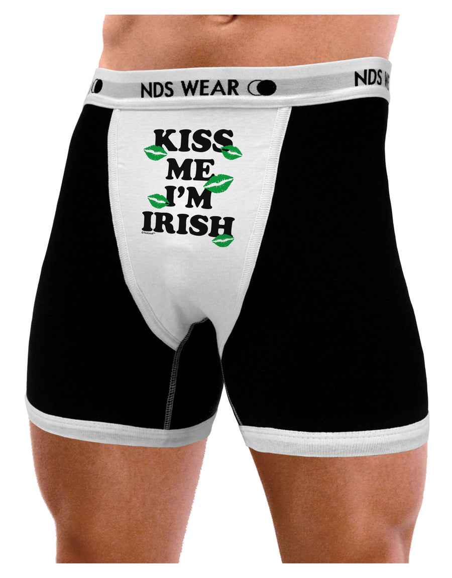 Kiss Me I'm Irish - Green Kisses Mens NDS Wear Boxer Brief Underwear by TooLoud-Boxer Briefs-TooLoud-Black-with-White-Small-Davson Sales