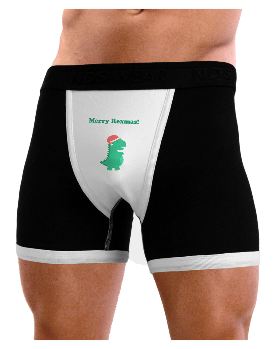 Merry Rexmas T-Rex Dinosaur Christmas Mens NDS Wear Boxer Brief Underwear-Boxer Briefs-NDS Wear-Black-with-White-Small-Davson Sales
