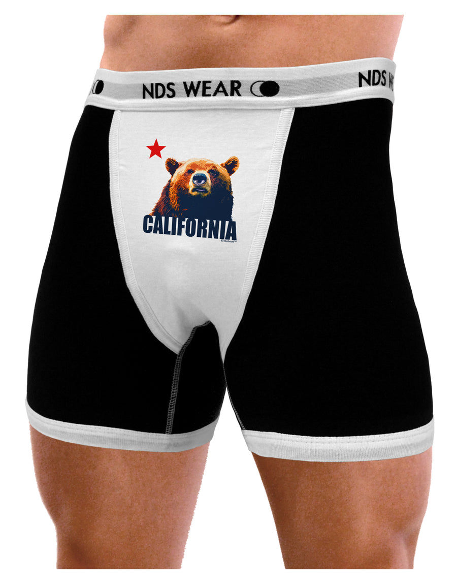 California Republic Design - Grizzly Bear and Star Mens NDS Wear Boxer Brief Underwear by TooLoud-Boxer Briefs-NDS Wear-Black-with-White-Small-Davson Sales