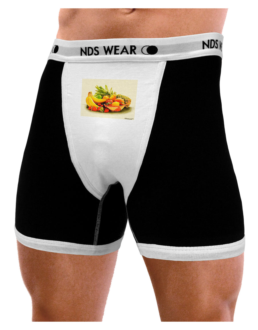 Watercolor Fruit Bowl 2 Mens NDS Wear Boxer Brief Underwear-Boxer Briefs-NDS Wear-Black-with-White-Small-Davson Sales