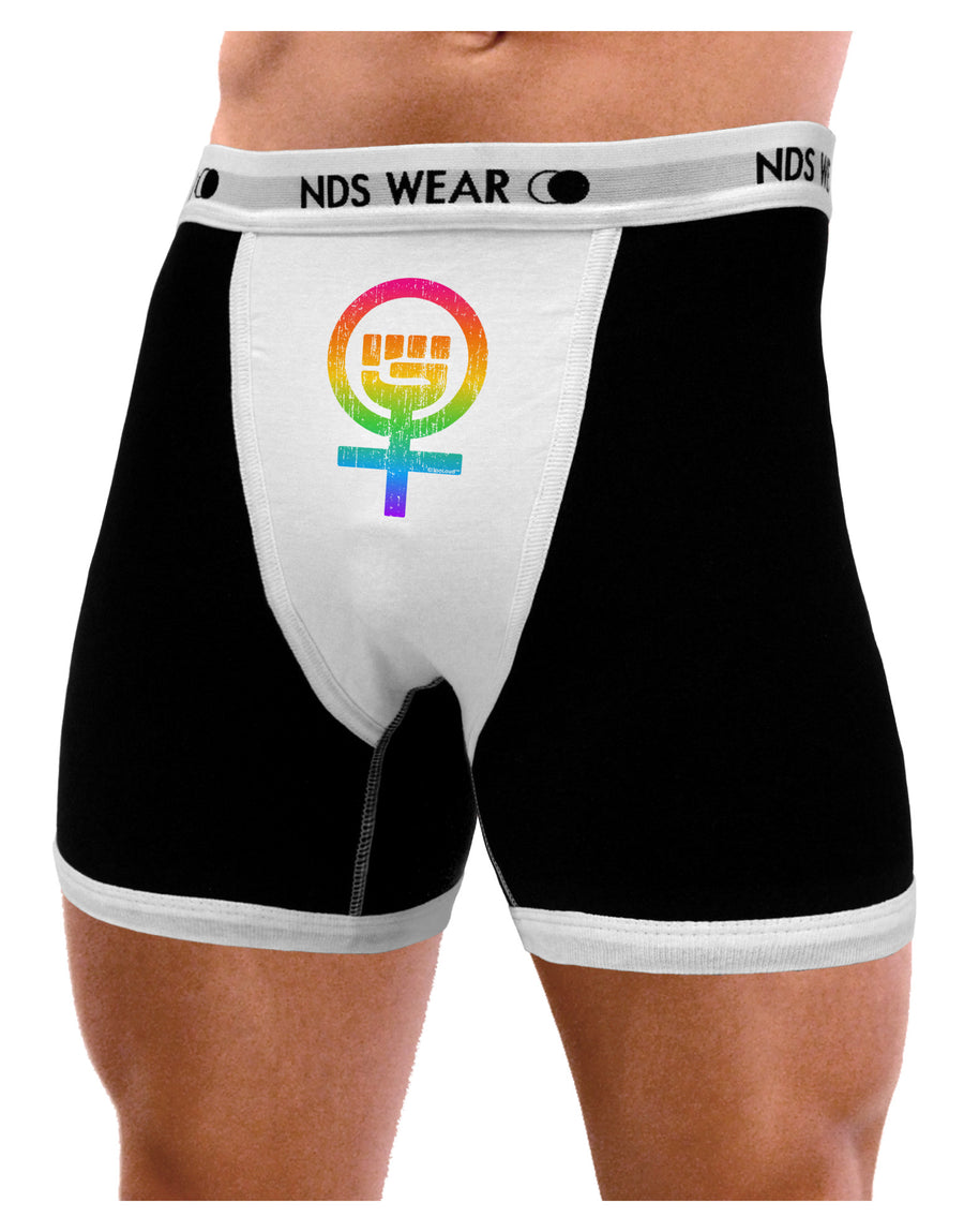 Rainbow Distressed Feminism Symbol Mens NDS Wear Boxer Brief Underwear-Boxer Briefs-NDS Wear-Black-with-White-Small-Davson Sales