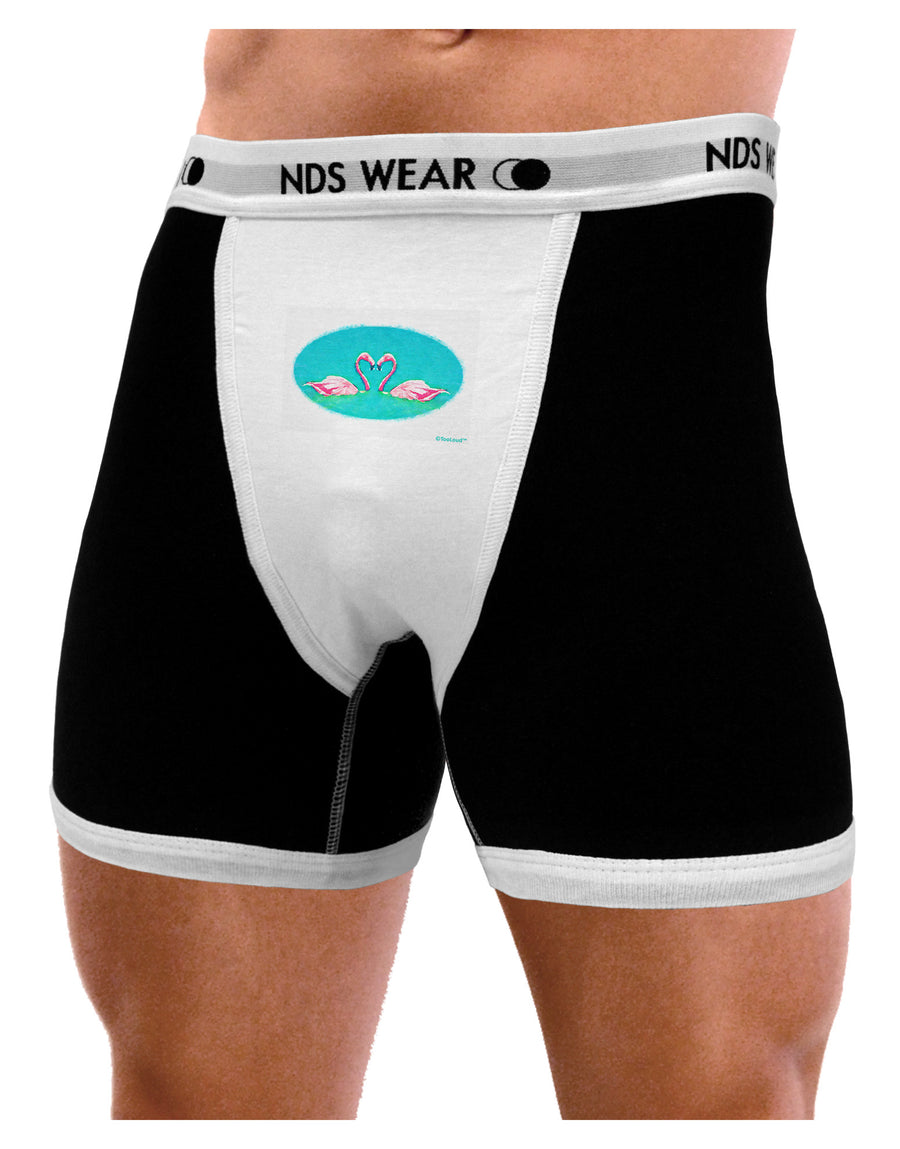 Love Birds - Flamingos Watercolor Mens NDS Wear Boxer Brief Underwear-Boxer Briefs-NDS Wear-Black-with-White-Small-Davson Sales