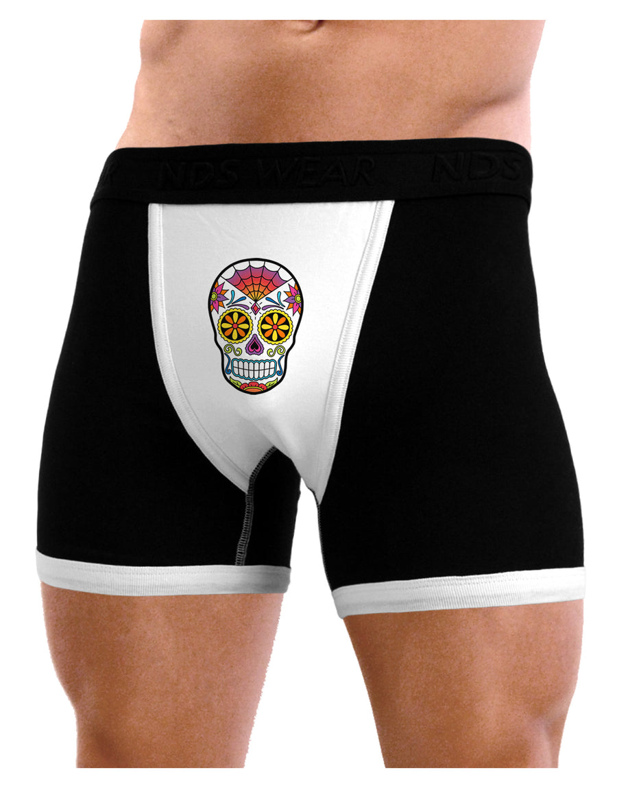 Version 1 Colorful Day of the Dead Calavera Mens NDS Wear Boxer Brief Underwear-Boxer Briefs-NDS Wear-Black-with-White-Small-Davson Sales