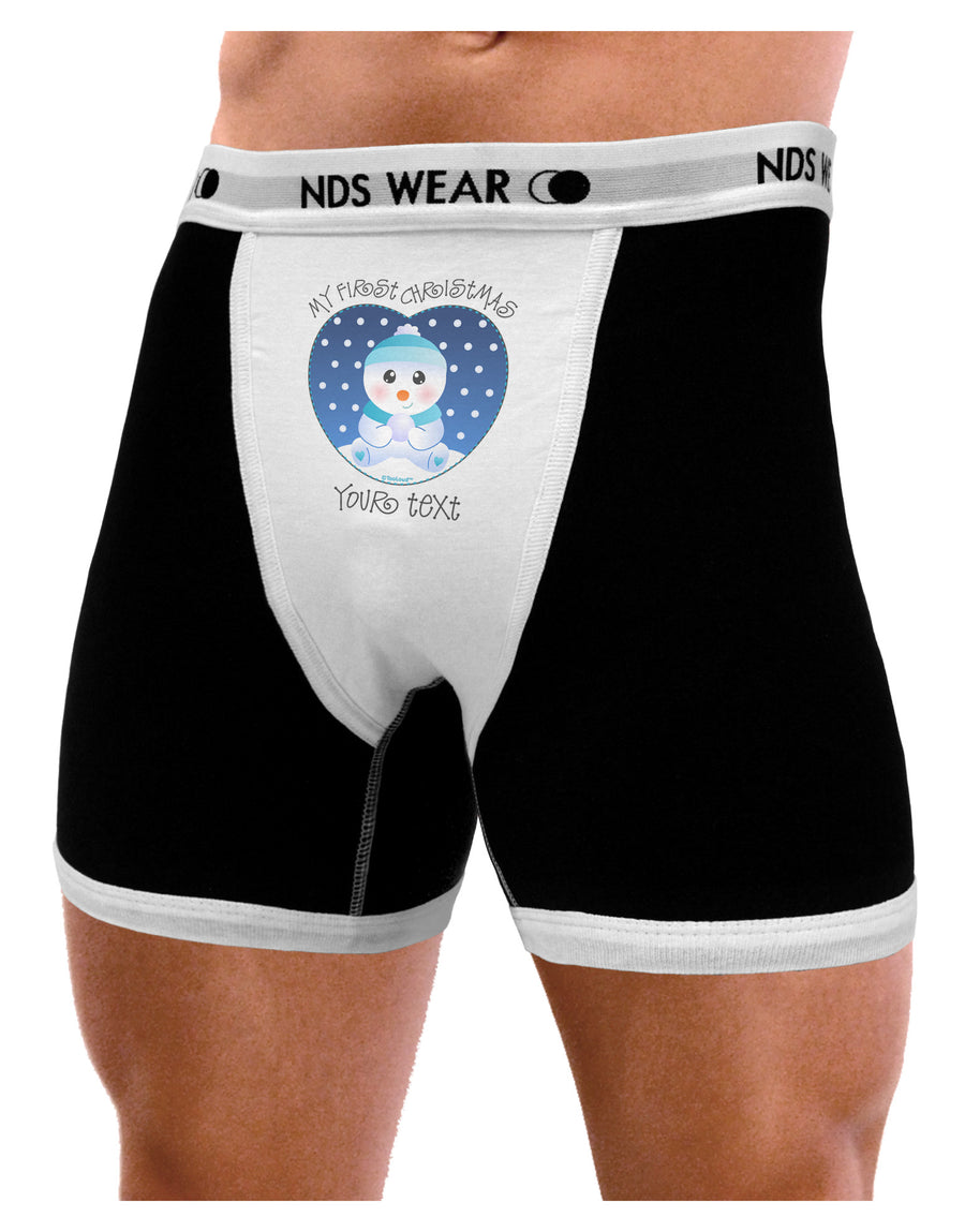 Personalized My First Christmas Snowbaby Blue Mens NDS Wear Boxer Brief Underwear-Boxer Briefs-NDS Wear-Black-with-White-Small-Davson Sales
