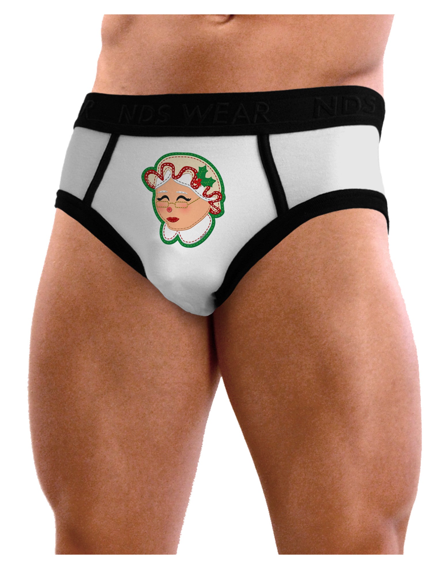 Cute Mrs Claus Face Faux Applique Mens NDS Wear Briefs Underwear-Mens Briefs-NDS Wear-White-Small-Davson Sales