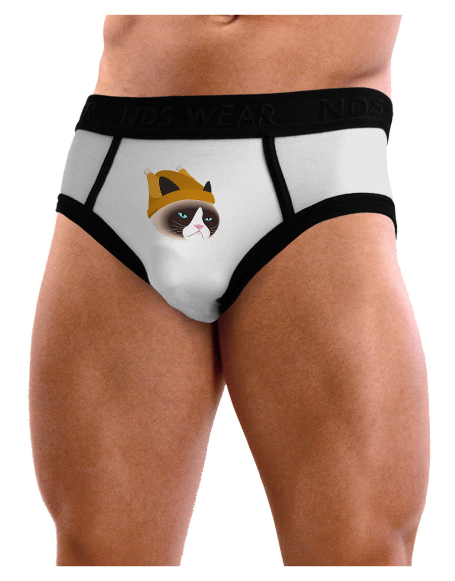 Disgruntled Cat Wearing Turkey Hat Mens NDS Wear Briefs Underwear by NDS Wear-Mens Briefs-NDS Wear-White-Small-Davson Sales