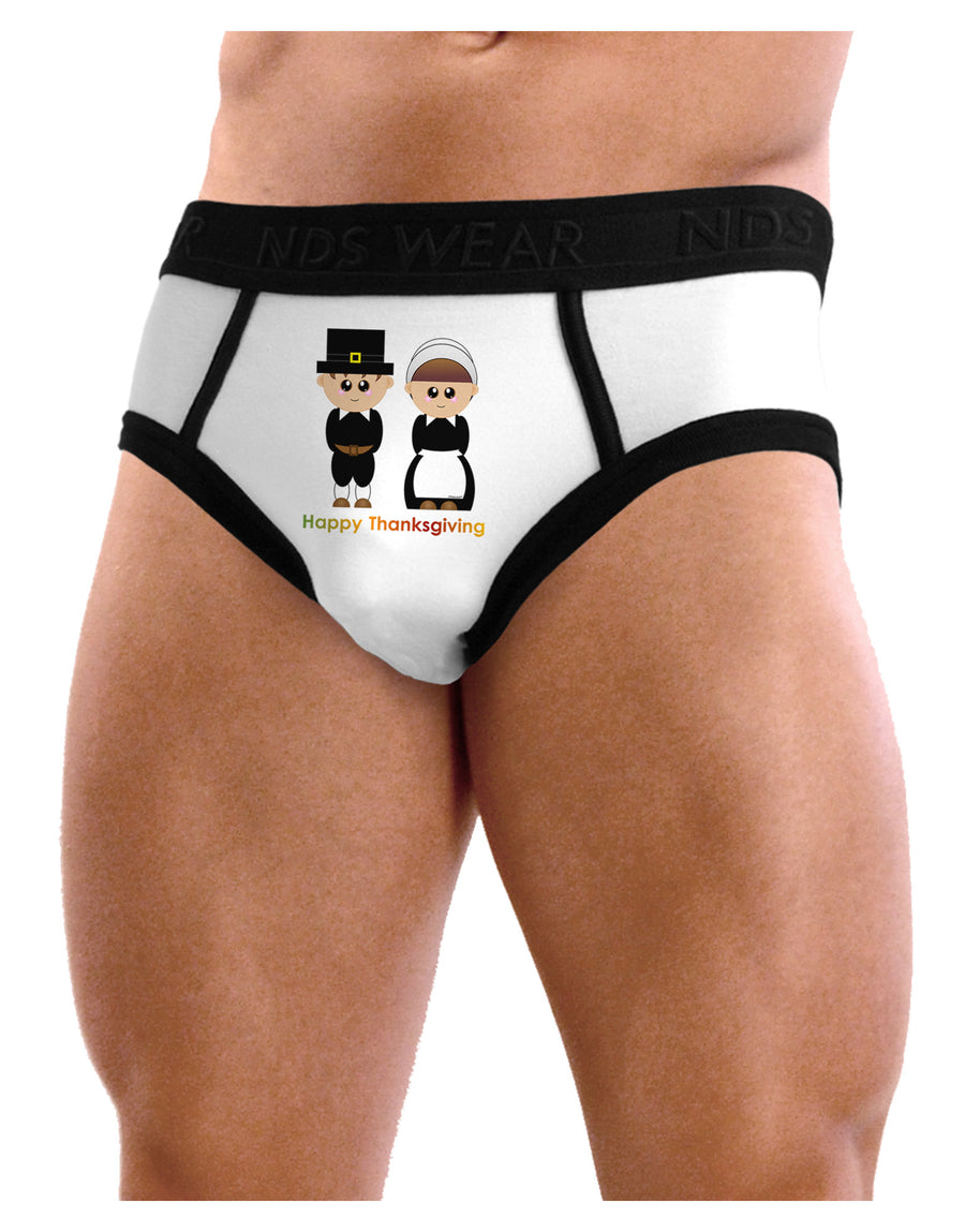 Cute Pilgrim Couple Happy Thanksgiving Mens NDS Wear Briefs Underwear-Mens Briefs-NDS Wear-White-Small-Davson Sales