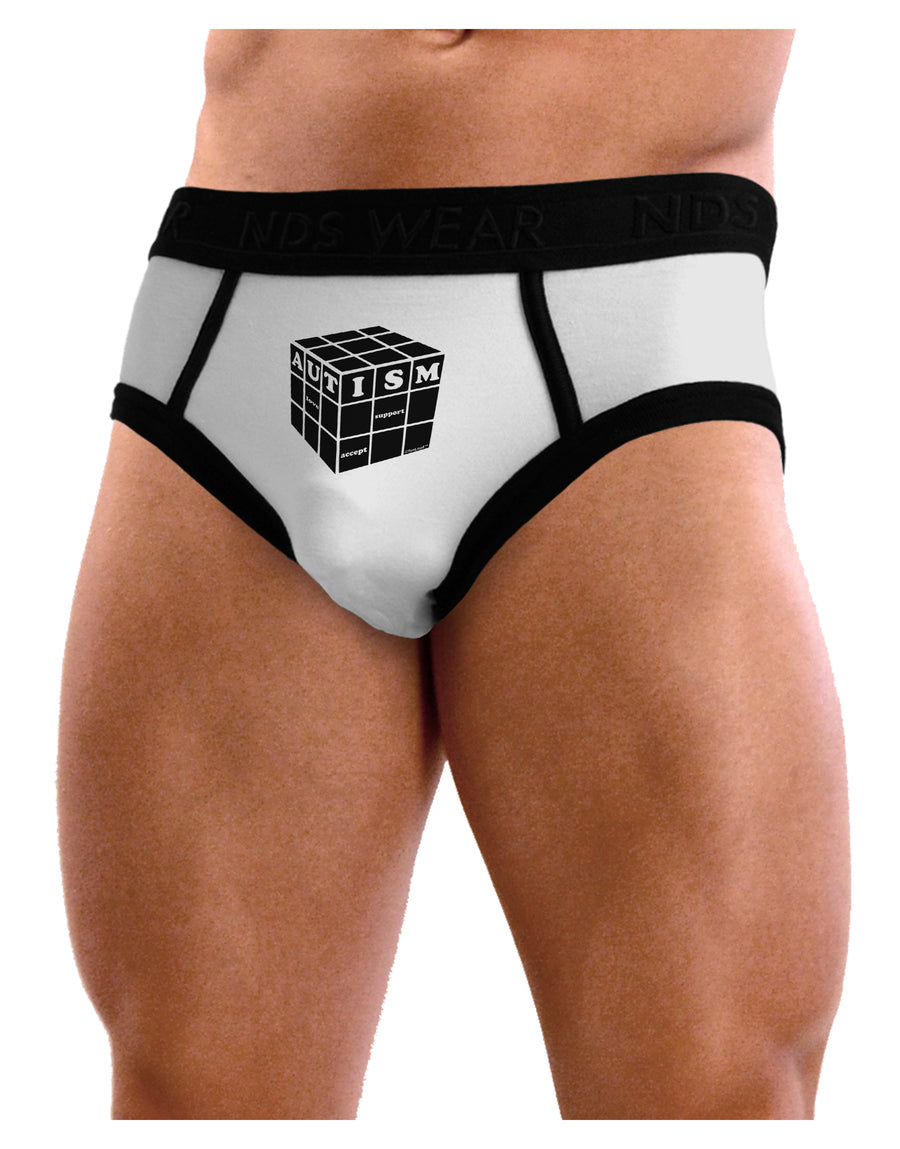 Autism Awareness - Cube B & W Mens NDS Wear Briefs Underwear-Mens Briefs-NDS Wear-White-Small-Davson Sales