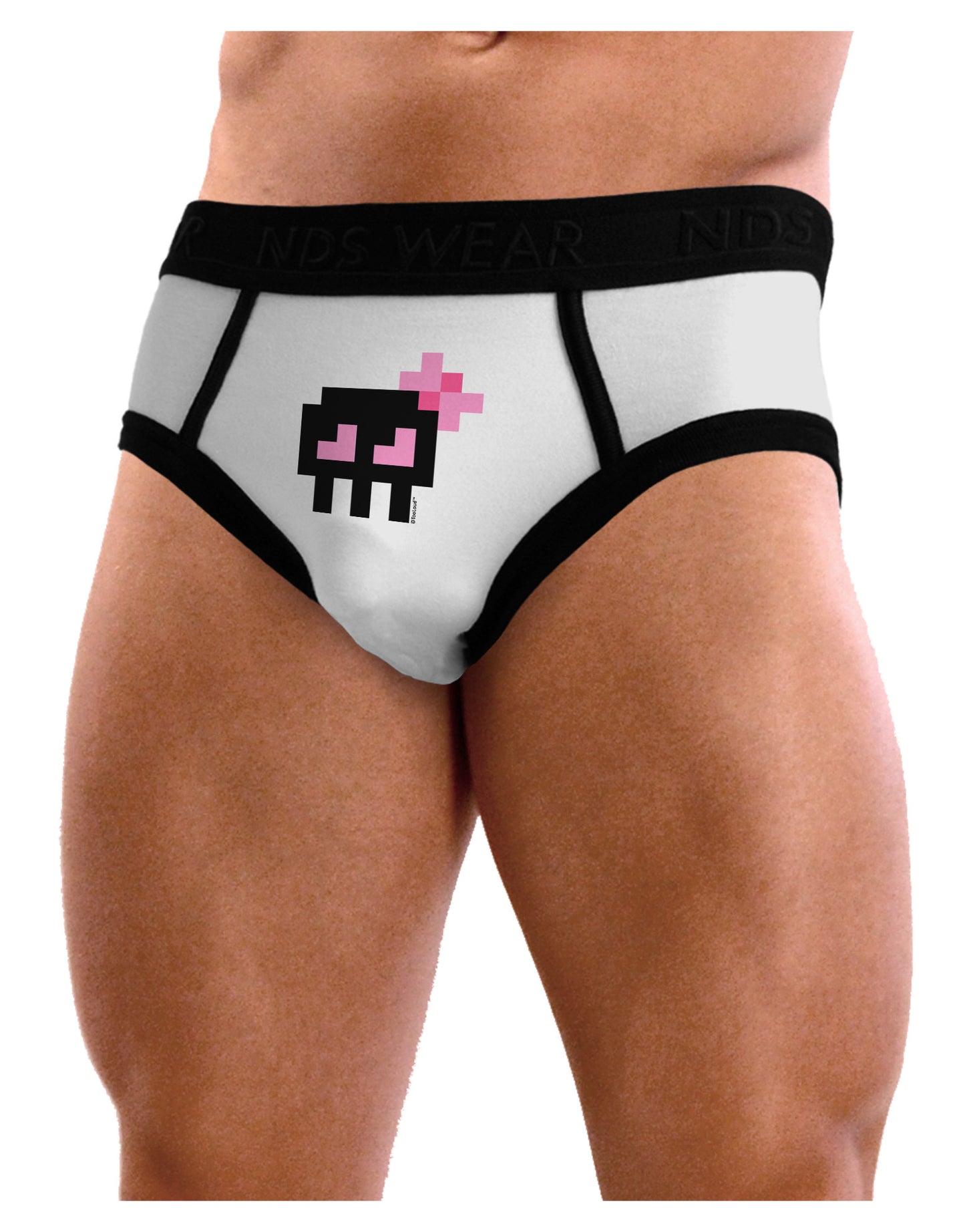 Retro 8-Bit Skull with Pink Bow Mens NDS Wear Briefs Underwear-Mens Briefs-NDS Wear-White-Small-Davson Sales