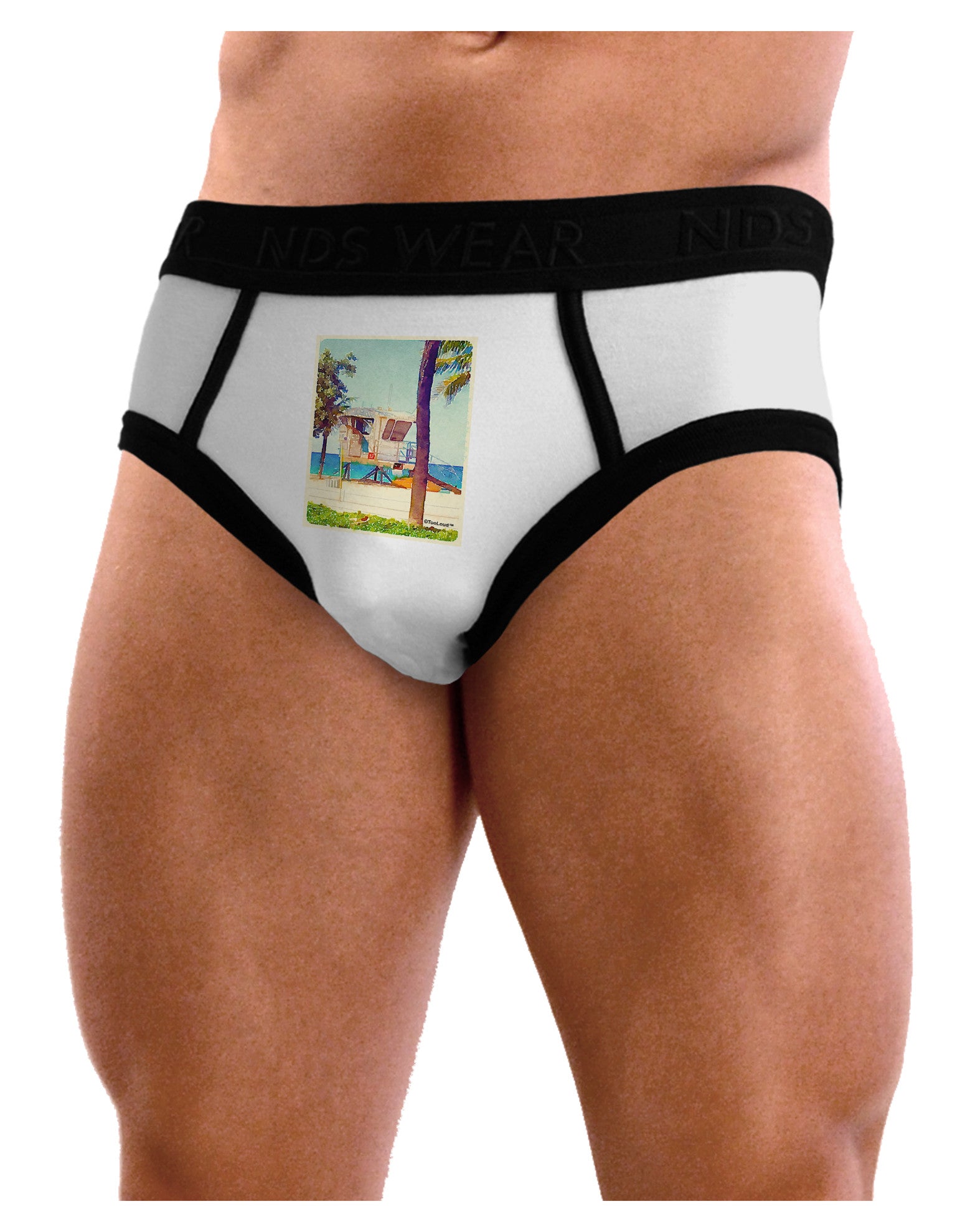 Lifeguard Station Watercolor Mens NDS Wear Briefs Underwear-Mens Briefs-NDS Wear-White-Small-Davson Sales