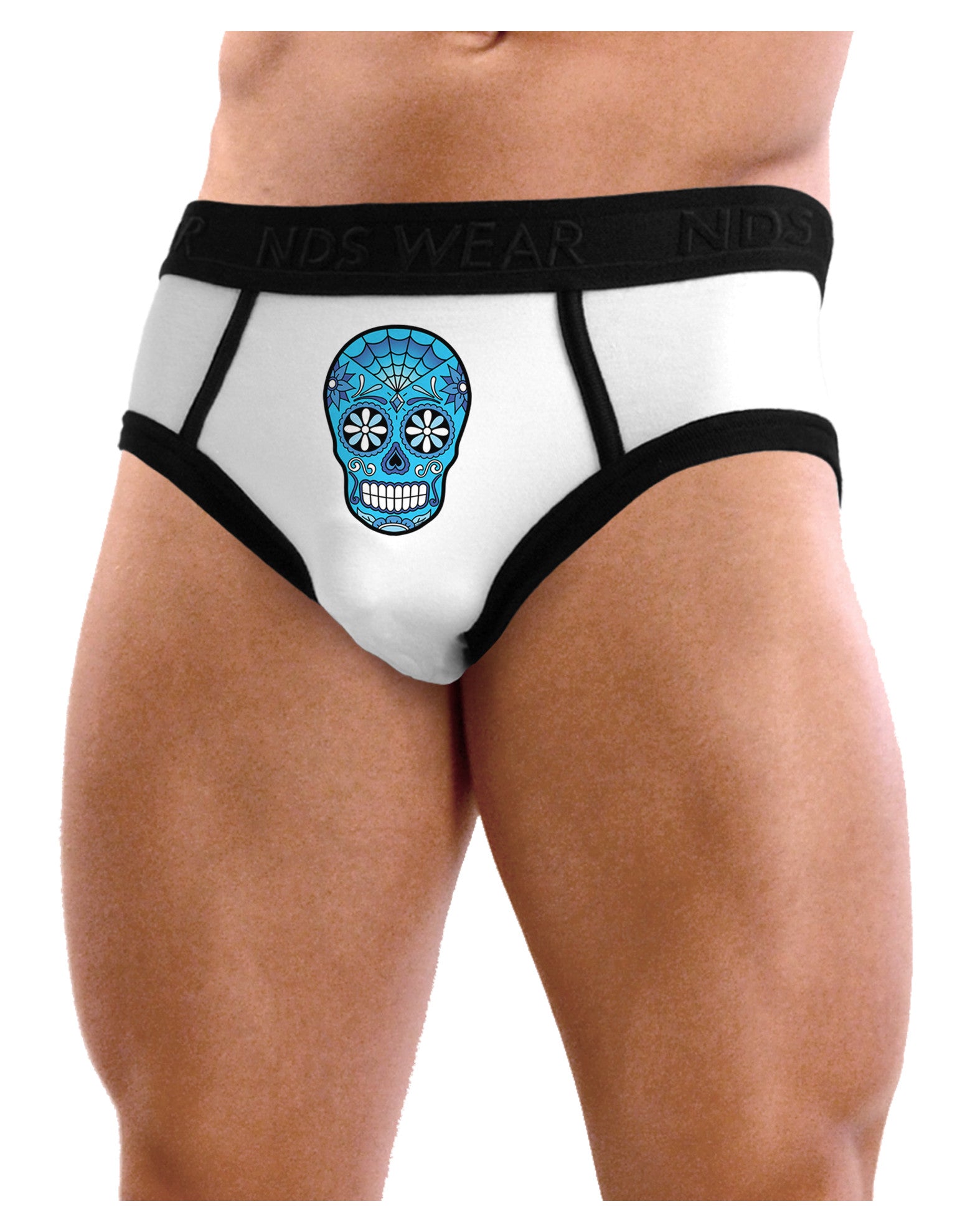 Version 3 Blue Day of the Dead Calavera Mens NDS Wear Briefs Underwear-Mens Briefs-NDS Wear-White-Small-Davson Sales