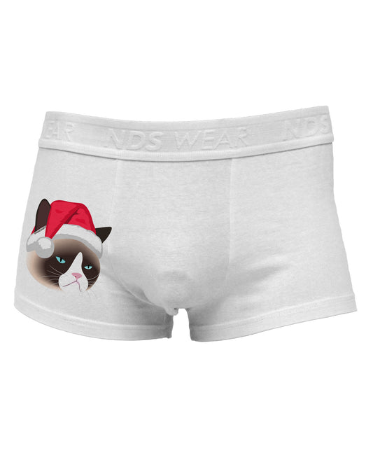 Santa Hat Disgruntled Siamese Cat Side Printed Mens Trunk Underwear by NDS Wear-Mens Trunk Underwear-NDS Wear-White-Small-Davson Sales