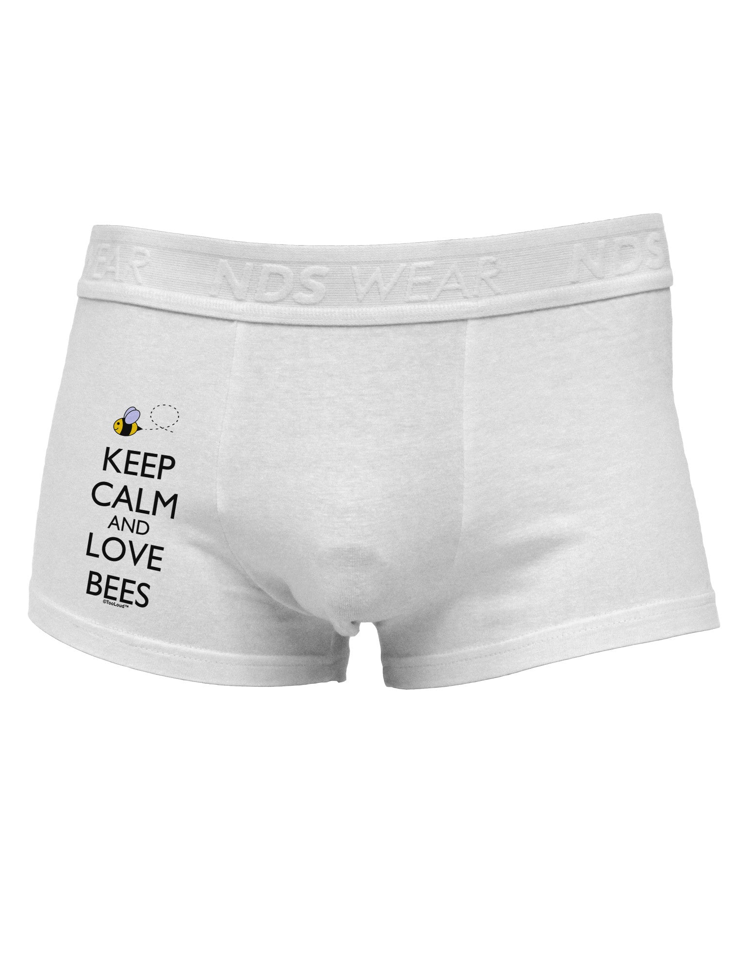 Keep Calm and Love Bees Color Side Printed Mens Trunk Underwear-Mens Trunk Underwear-NDS Wear-White-Small-Davson Sales