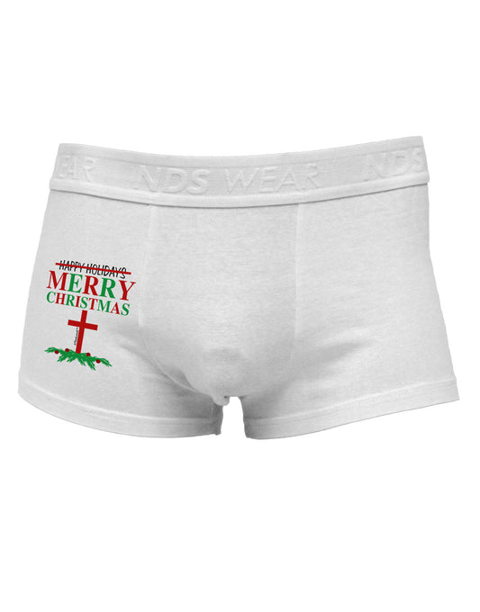 No Happy Holidays&#44; Merry Christmas Side Printed Mens Trunk Underwear-Mens Trunk Underwear-NDS Wear-White-Small-Davson Sales