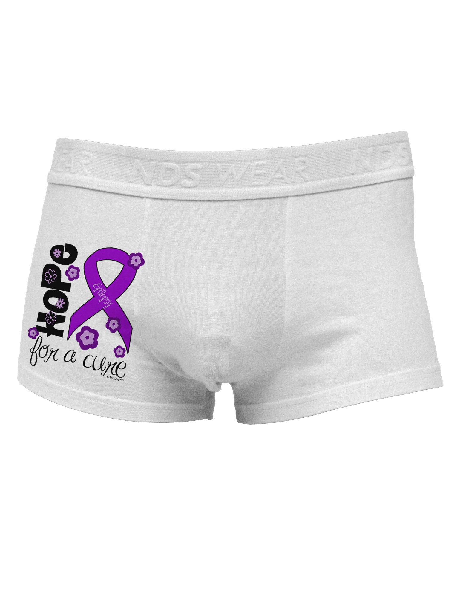 Hope for a Cure - Purple Ribbon Epilepsy - Flowers Side Printed Mens Trunk Underwear-Mens Trunk Underwear-NDS Wear-White-Small-Davson Sales