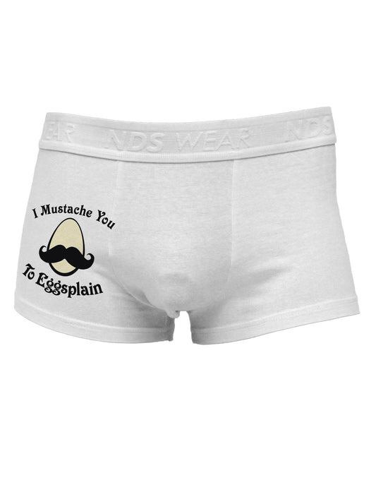 I Mustache You To Eggsplain Side Printed Mens Trunk Underwear-Mens Trunk Underwear-NDS Wear-White-Small-Davson Sales