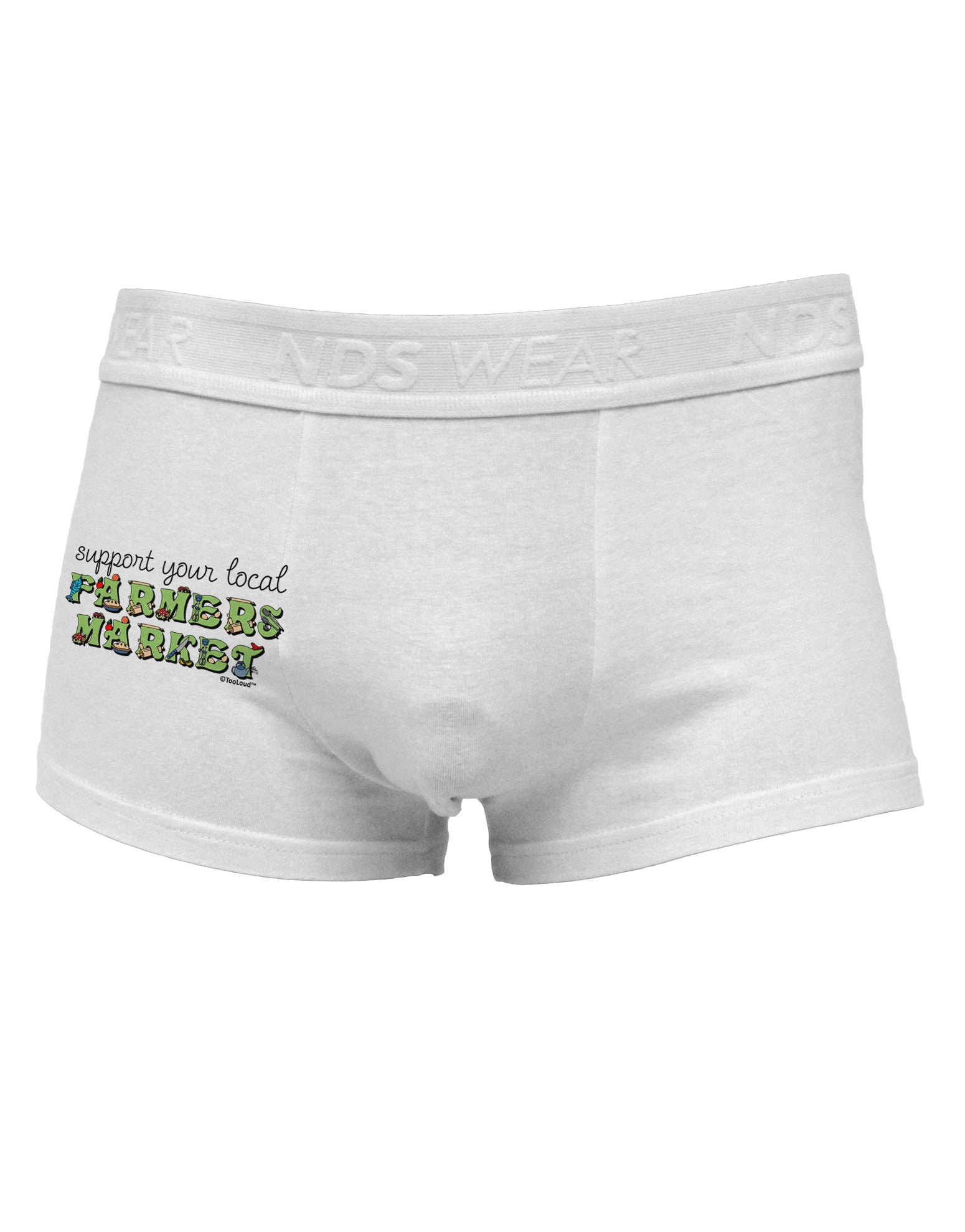 Support Your Local Farmers Market - Color Side Printed Mens Trunk Underwear-Mens Trunk Underwear-NDS Wear-White-Small-Davson Sales