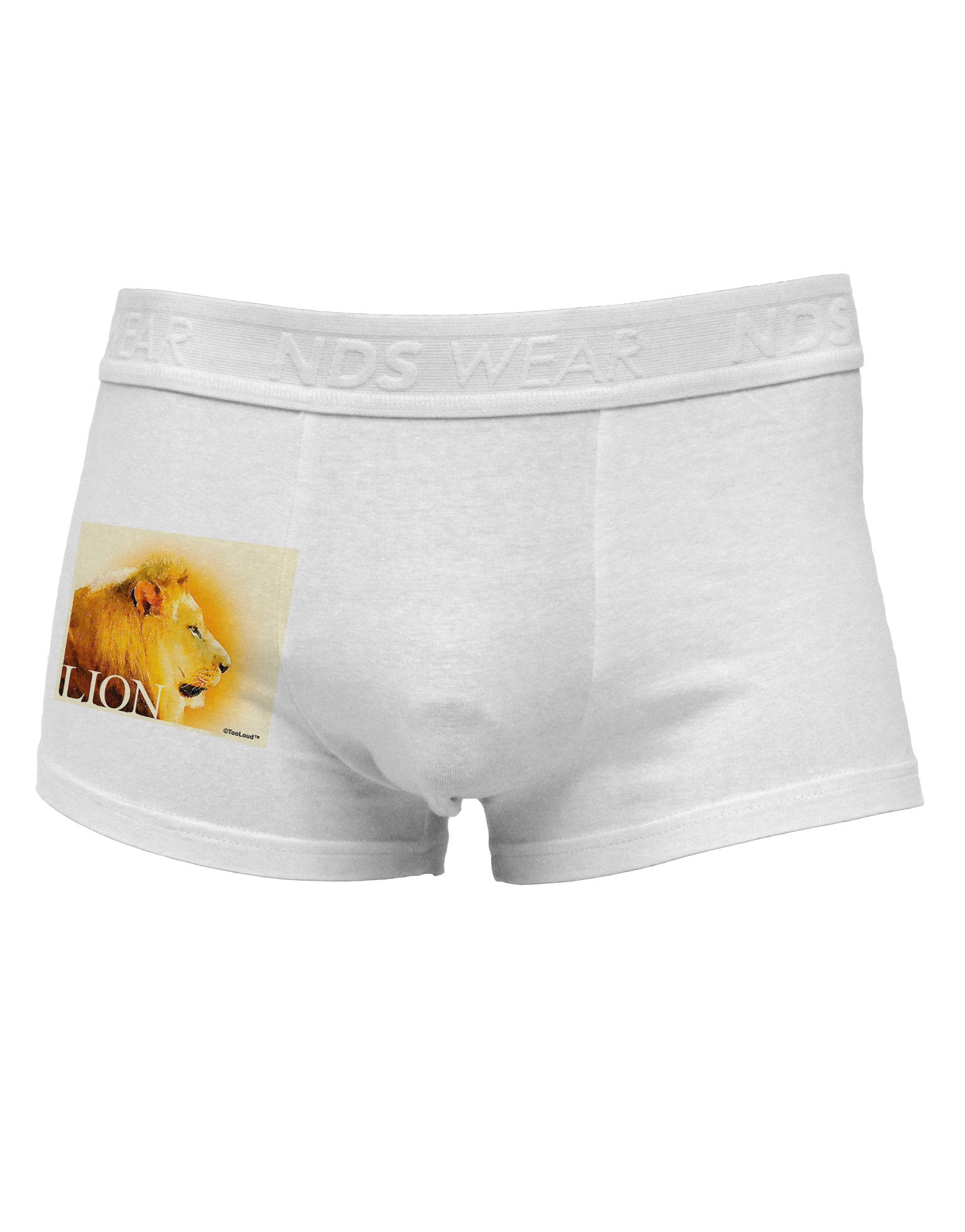 Lion Watercolor 3 Text Side Printed Mens Trunk Underwear-Mens Trunk Underwear-NDS Wear-White-Small-Davson Sales