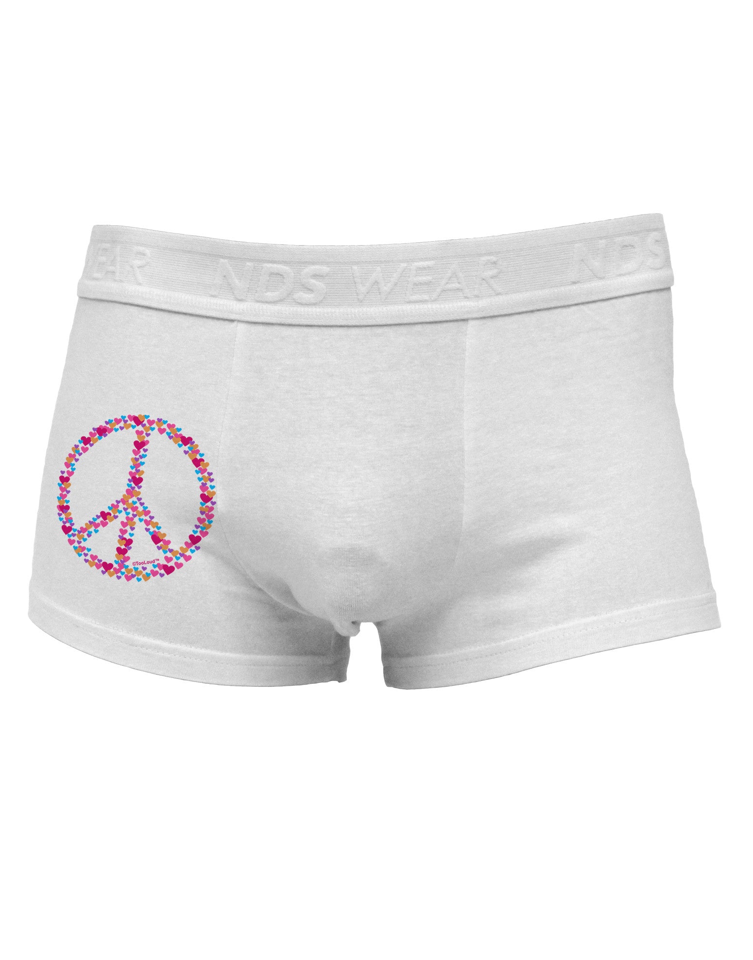 Peace Sign Hearts Side Printed Mens Trunk Underwear-Mens Trunk Underwear-NDS Wear-White-Small-Davson Sales